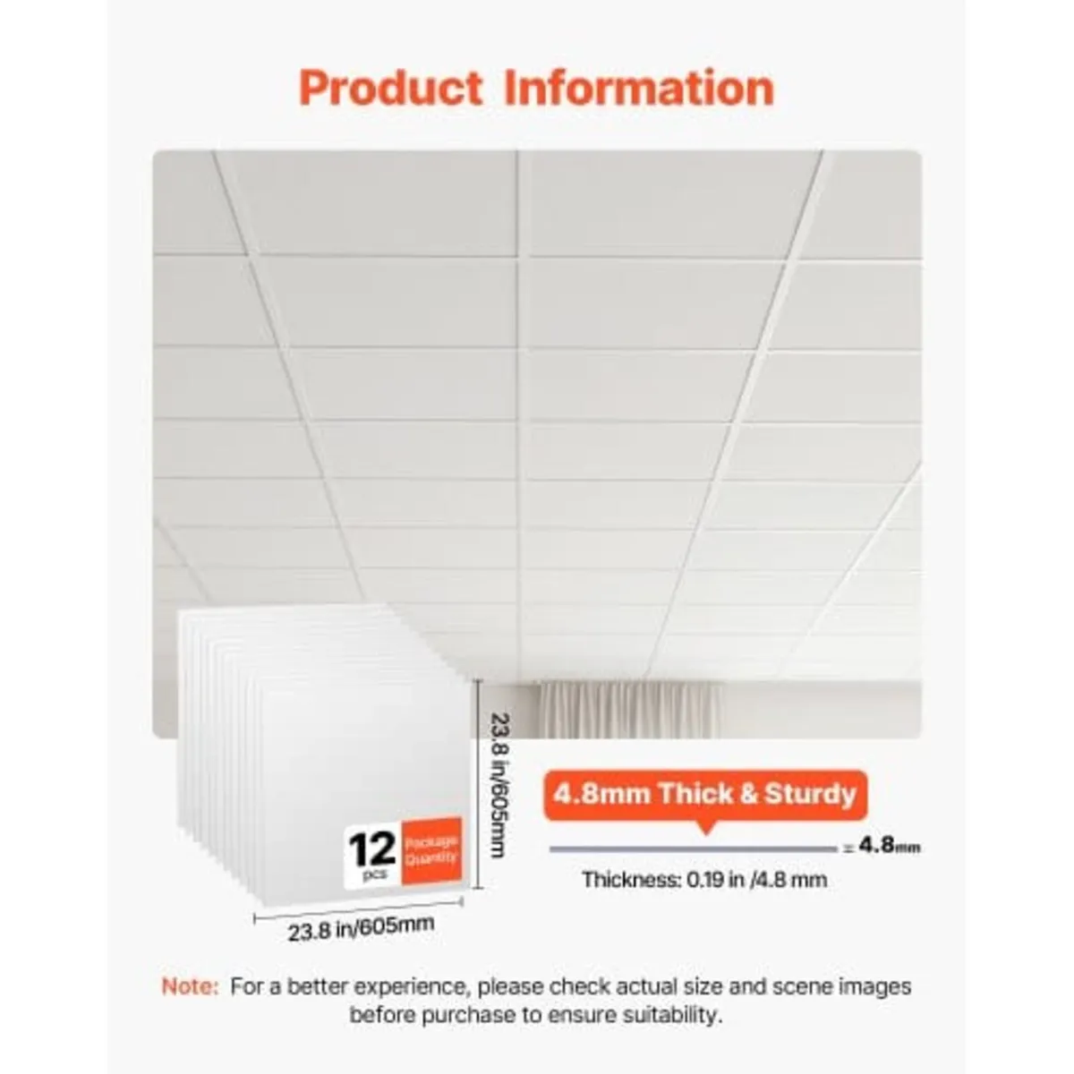 605x605mm PVC Ceiling Tiles 12-Pack Drop Ceiling P - Image 2
