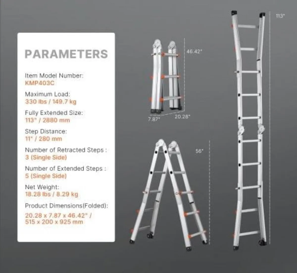 Telescoping Ladder A Frame, 9.5 FT Compact Aluminu - Image 4