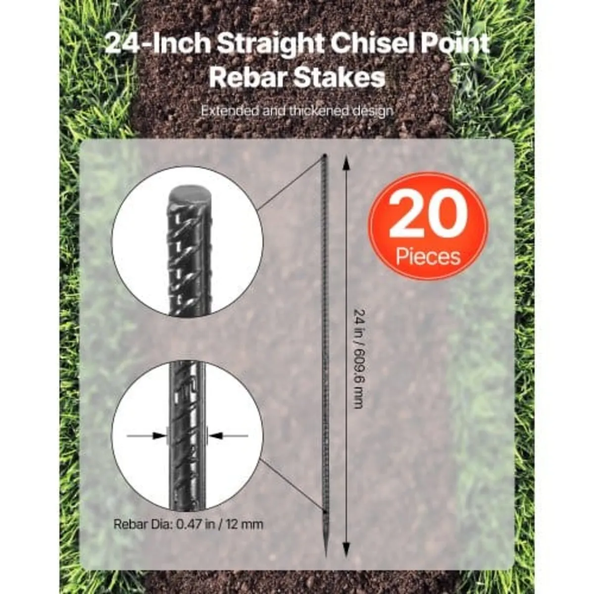 Rebar Stakes, 609,6 mm / 24-Inch, Heavy-Duty 0.47 - Image 2
