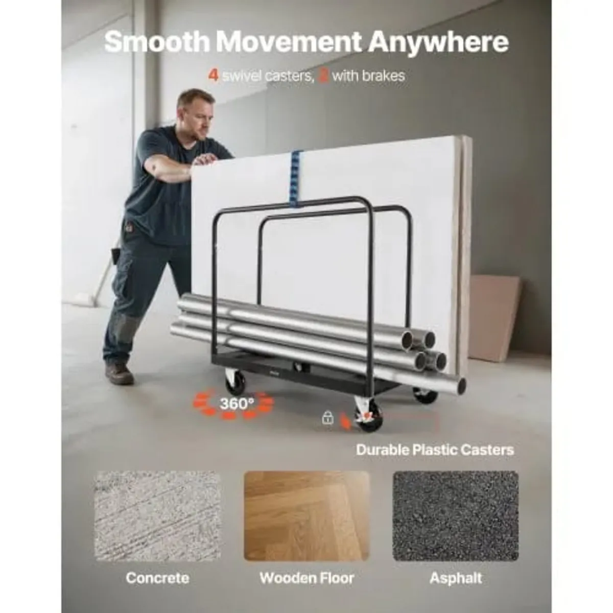 Drywall Cart Dolly, 816 kg Load Capacity, Steel Pa - Image 4