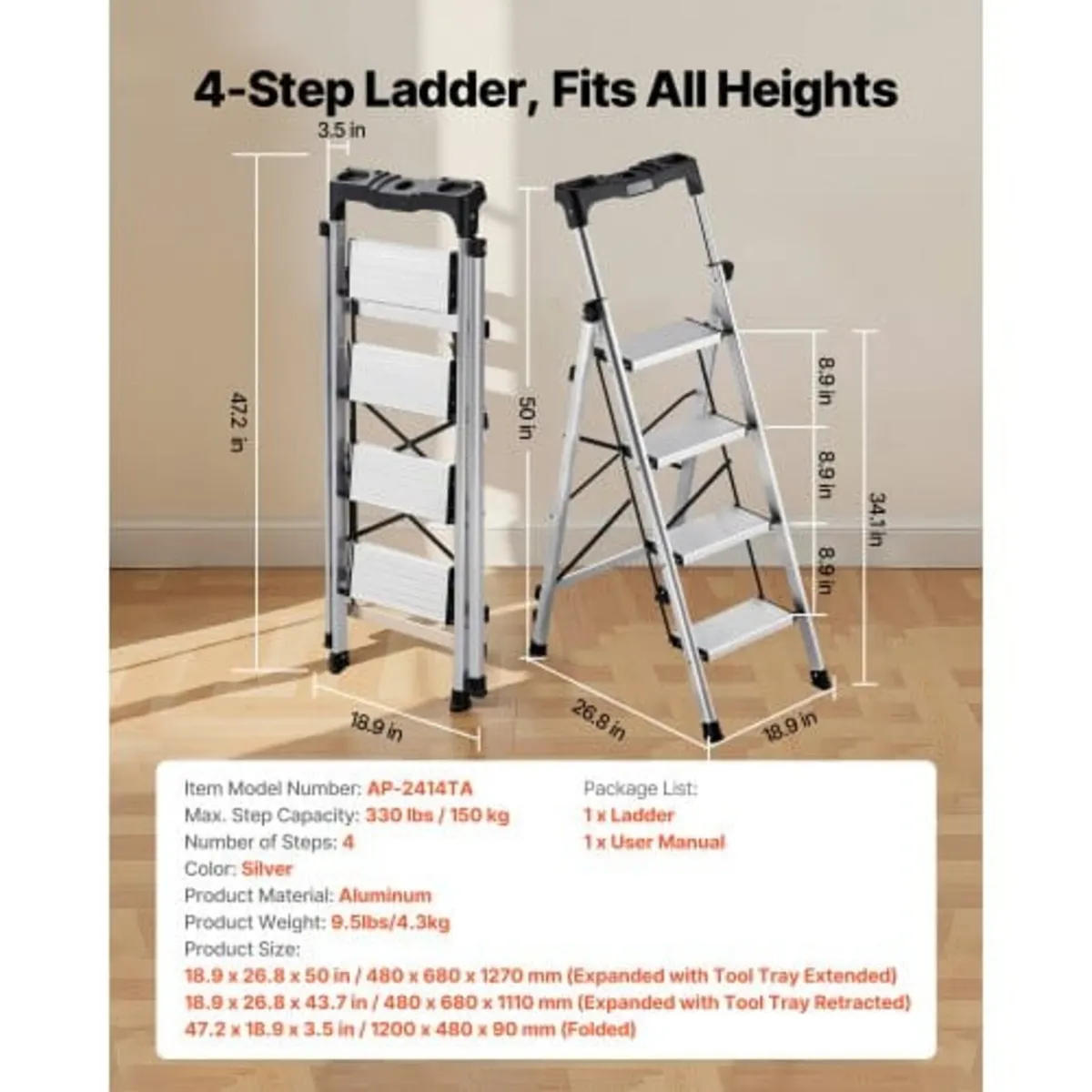 4 Step Ladder, Folding Step Stool with Wide Anti-S - Image 3