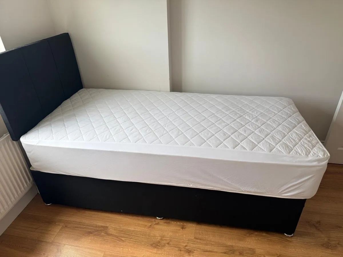 Single Divan Bed with Mattress – Navy Blue - Image 1