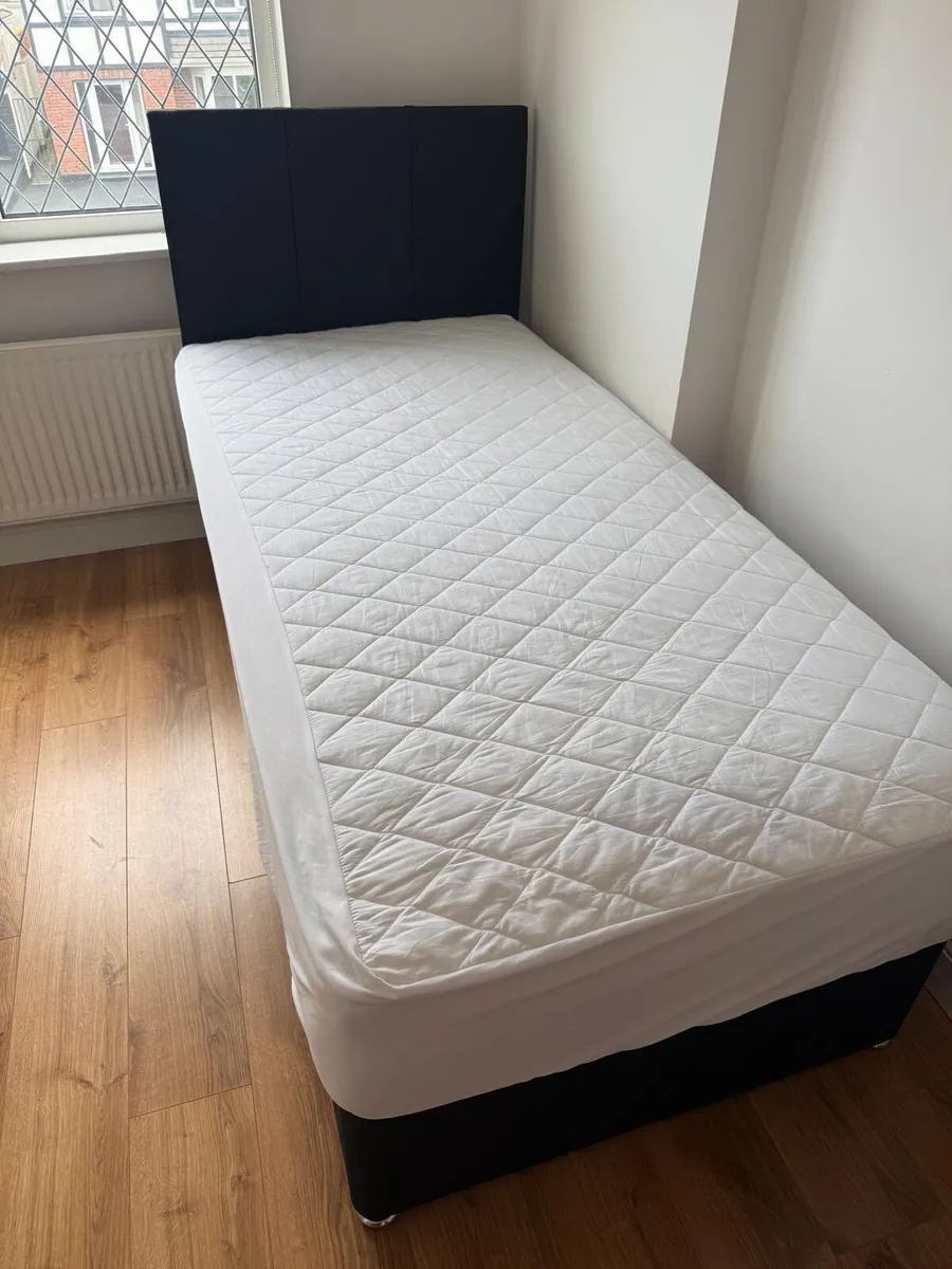 Single Divan Bed with Mattress – Navy Blue - Image 2