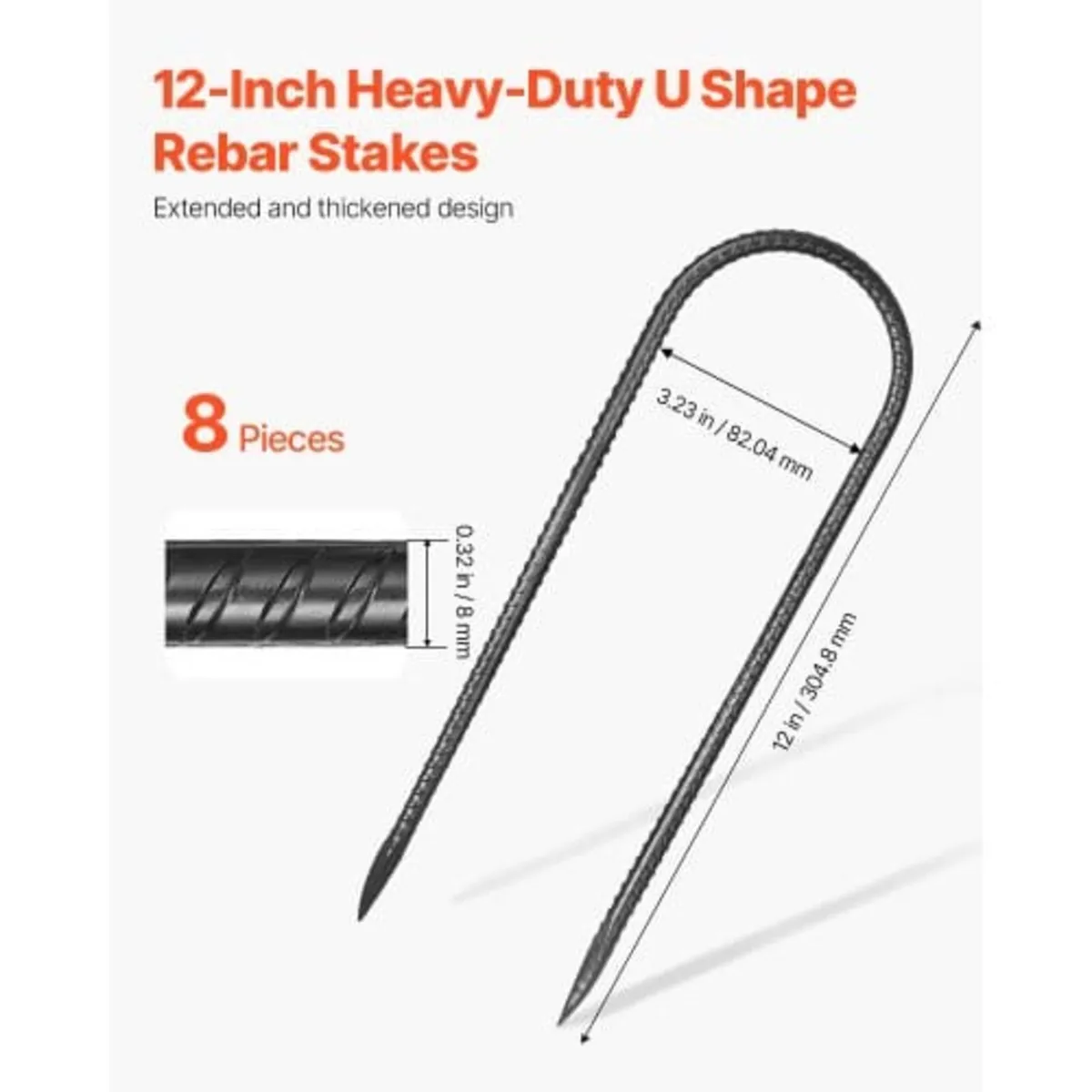12-Inch 8 Pack Rebar Stakes 304,8x82,04 mm Heavy D - Image 3