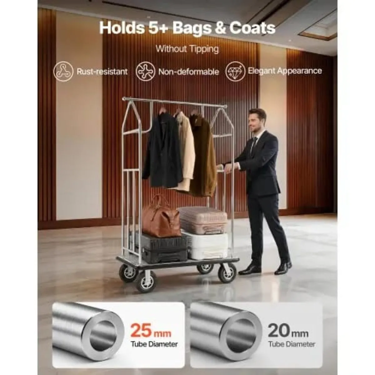 Hotel Luggage Cart, 800 LBS Load Capacity, Brushed - Image 2