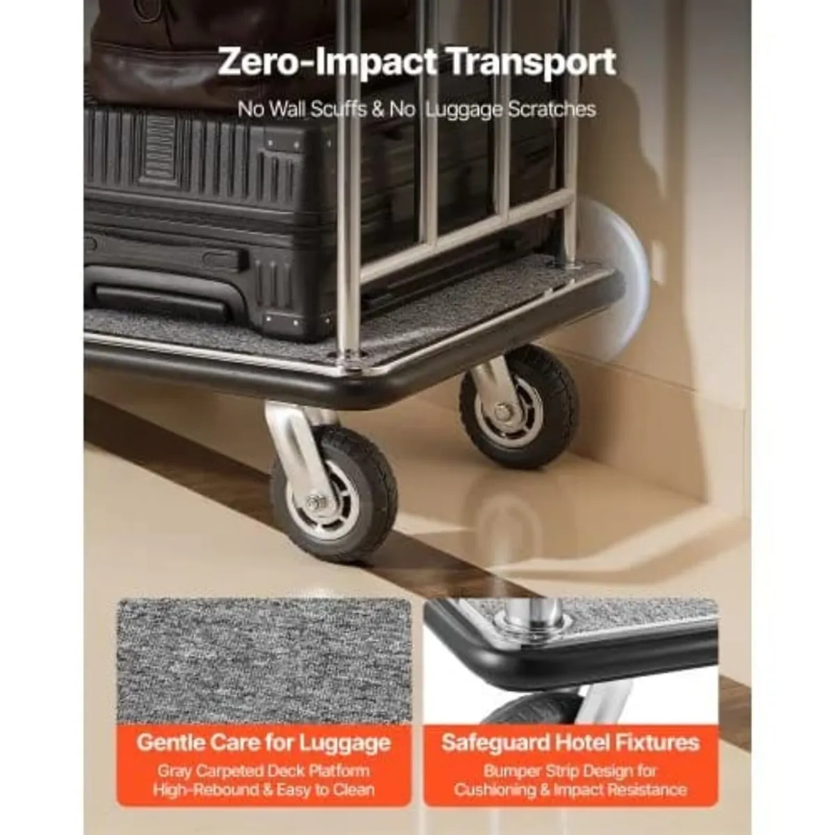 Hotel Luggage Cart, 800 LBS Load Capacity, Brushed - Image 4