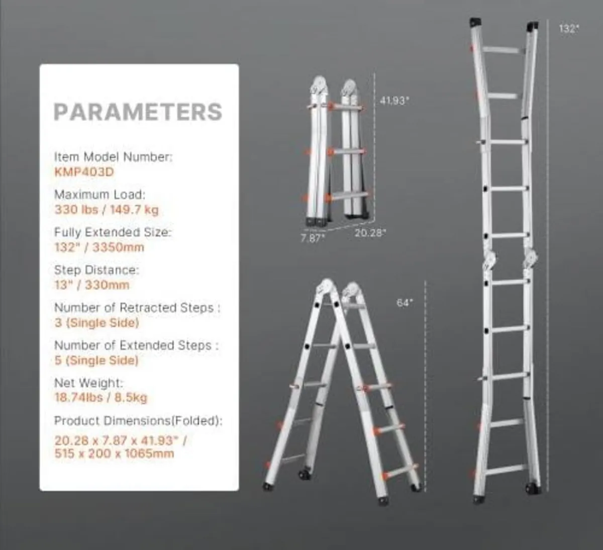 Telescoping Ladder A Frame, 11 FT Compact Aluminum - Image 4