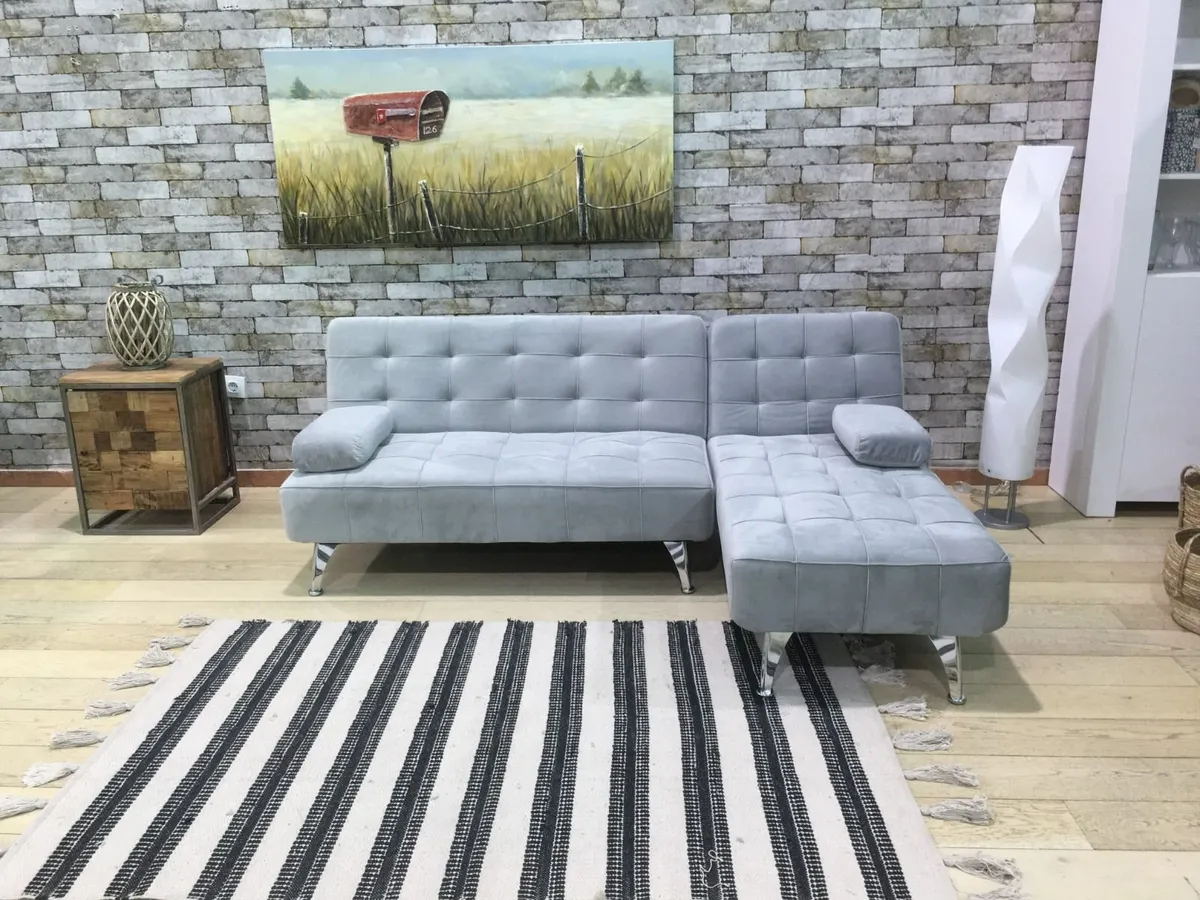 Grey Velvet Nordic Comfort Chaise Sofa, 198cm - Image 1