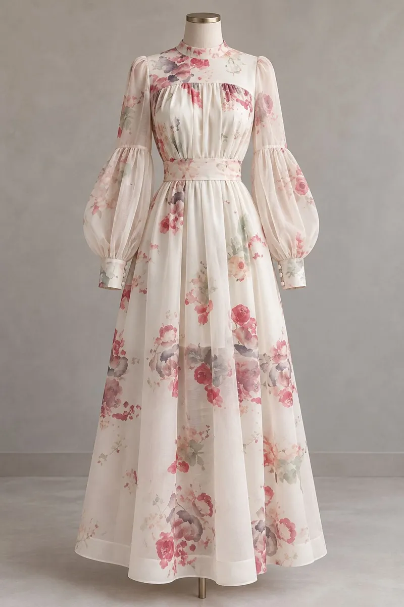 Floral Maxi Dress – Ivory & Pink - Image 1