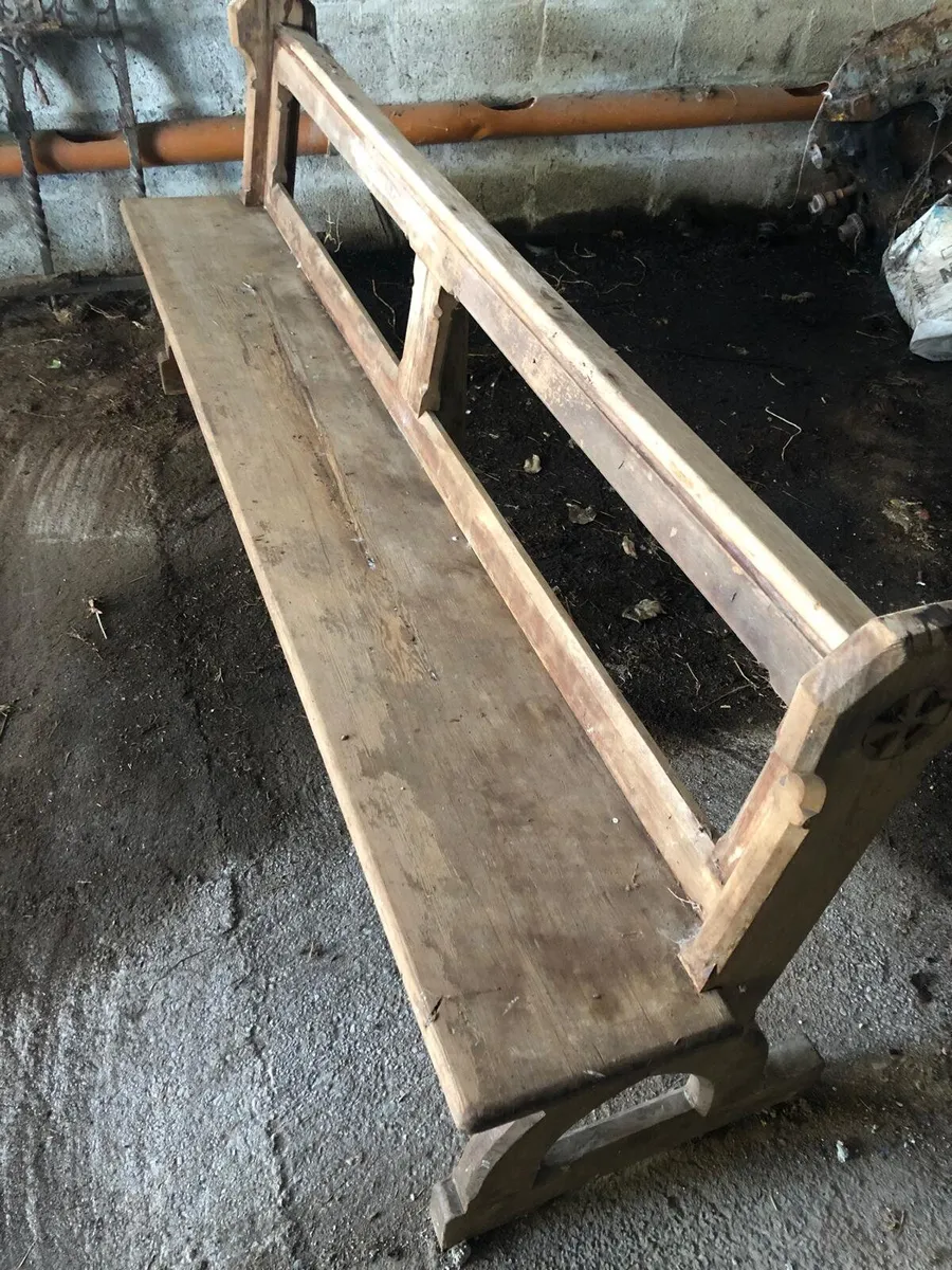 Church pew, pitch pine.