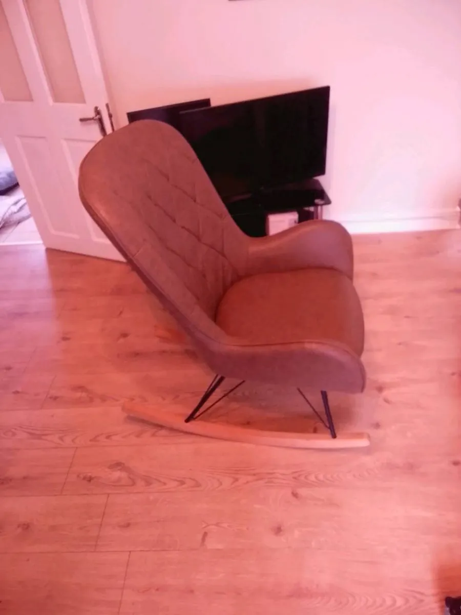 Rocking Chair Dark Tan Vegan Leather / Leatherette - Image 2