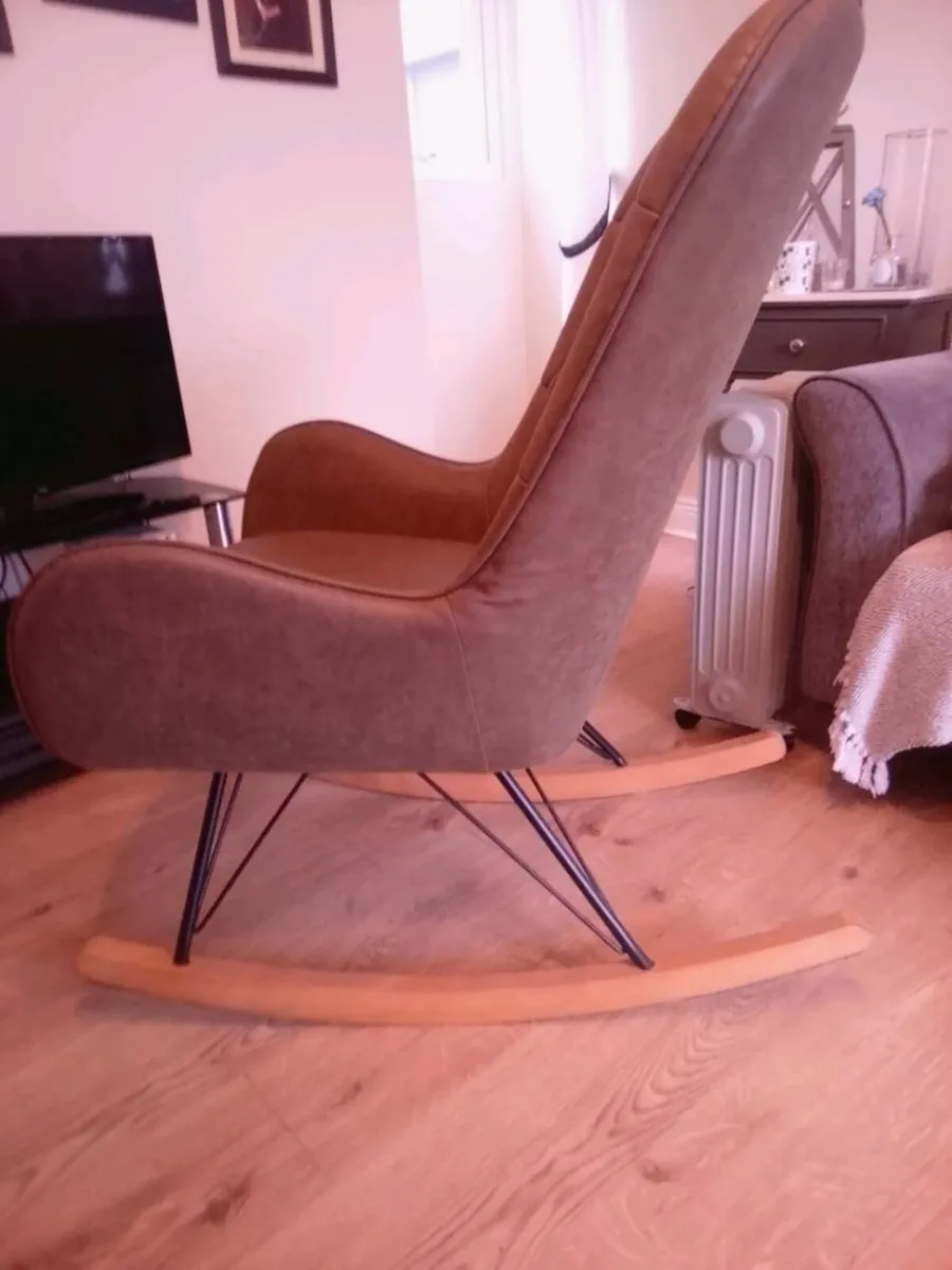 Rocking Chair Dark Tan Vegan Leather / Leatherette - Image 4