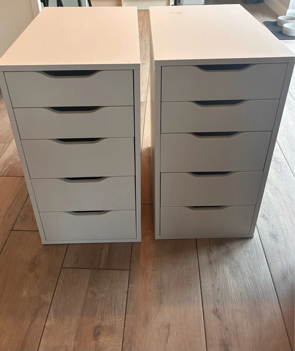IKEA ALEX 5 Drawer Units – White (Pair) - Image 1