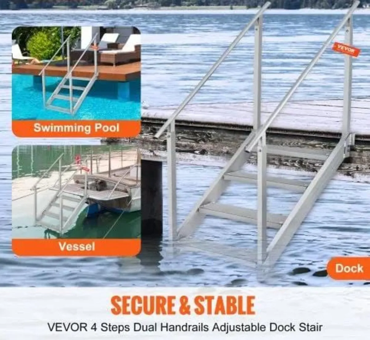 Dock Ladder 4 Step, Dock Stairs 30''-38'' Adjustab - Image 3