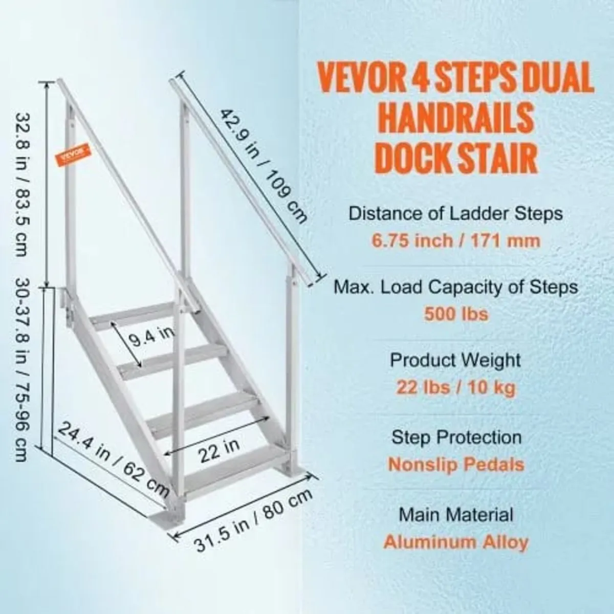 Dock Ladder 4 Step, Dock Stairs 30''-38'' Adjustab - Image 4