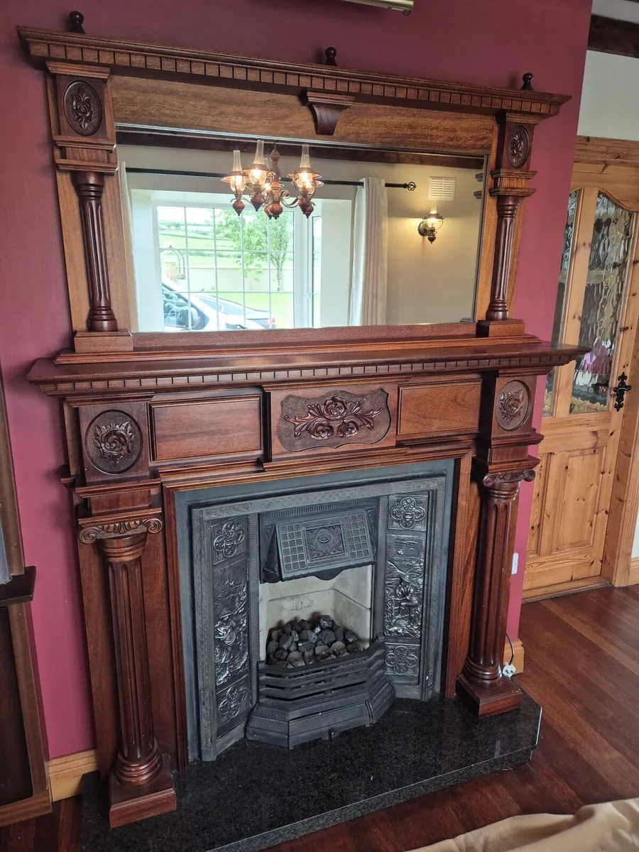 Solid wood fireplace surround with mirror - Image 1