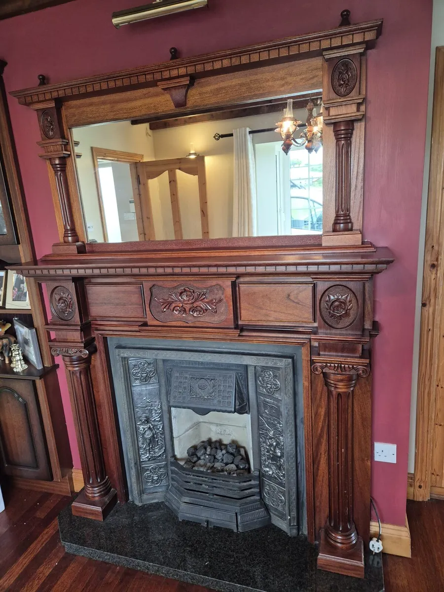 Solid wood fireplace surround with mirror - Image 2