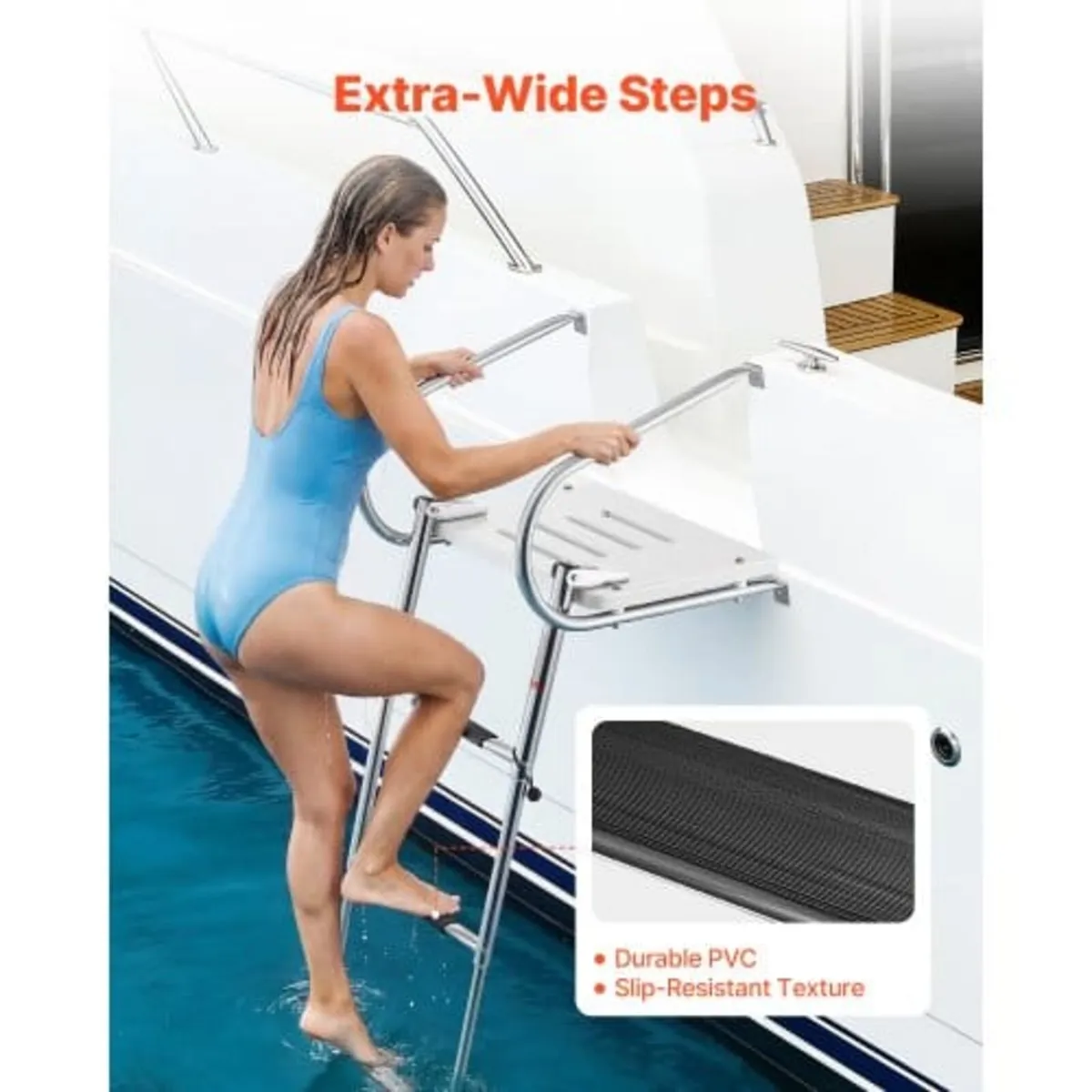 Boat Ladder, 3 Steps, Stainless Steel Telescoping - Image 2