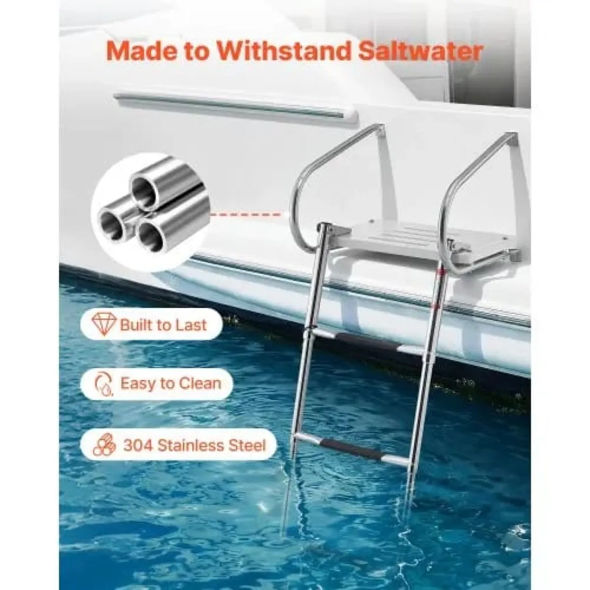 Boat Ladder, 3 Steps, Stainless Steel Telescoping - Image 3