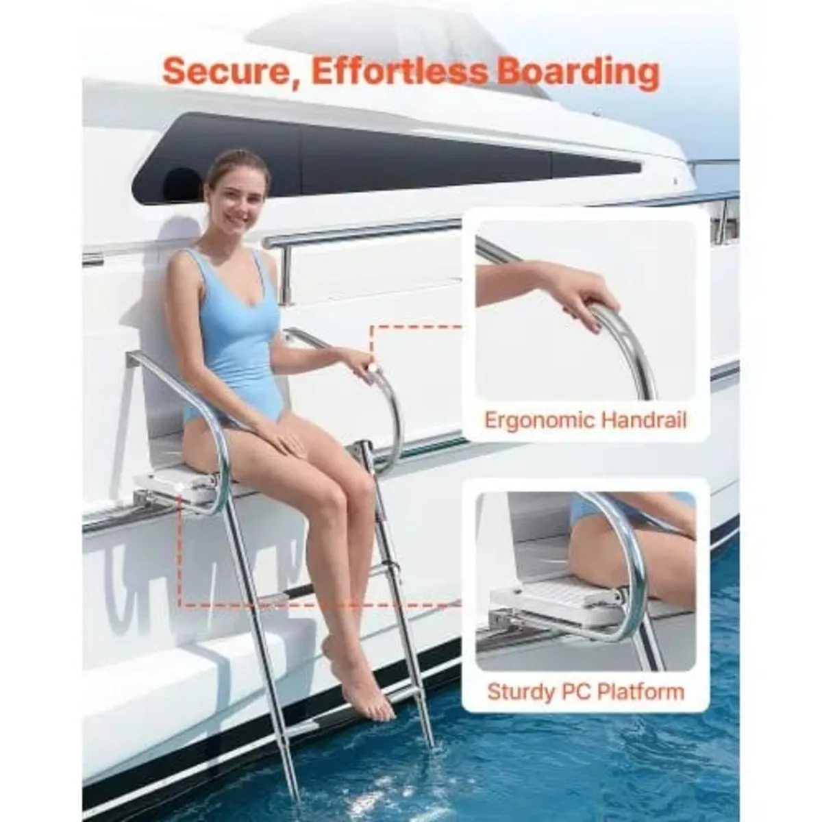 Boat Ladder, 3 Steps, Stainless Steel Telescoping - Image 4