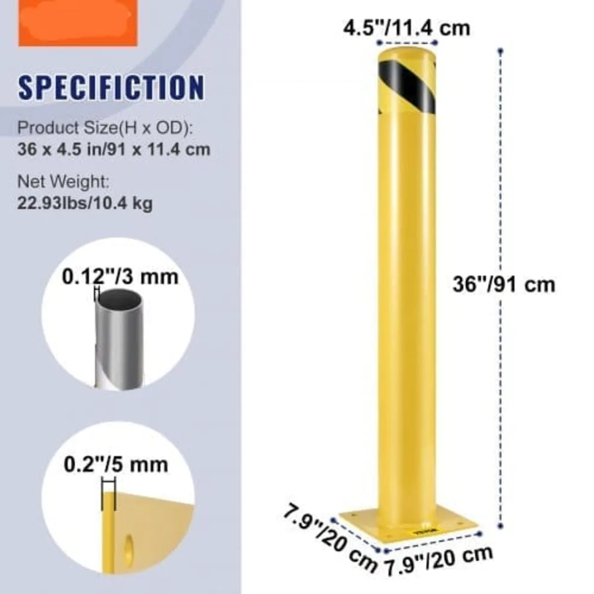 Safety Bollard, 36 Inch Height Bollard Post, 4.5 I - Image 4