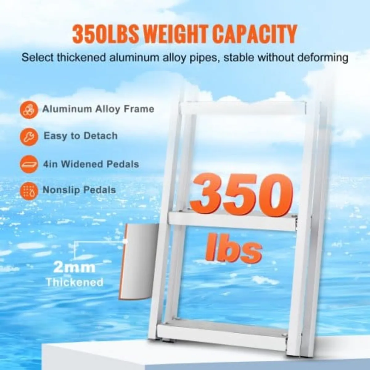 Dock Ladder, Removable 4 Steps, 350 lbs Load Capac - Image 2