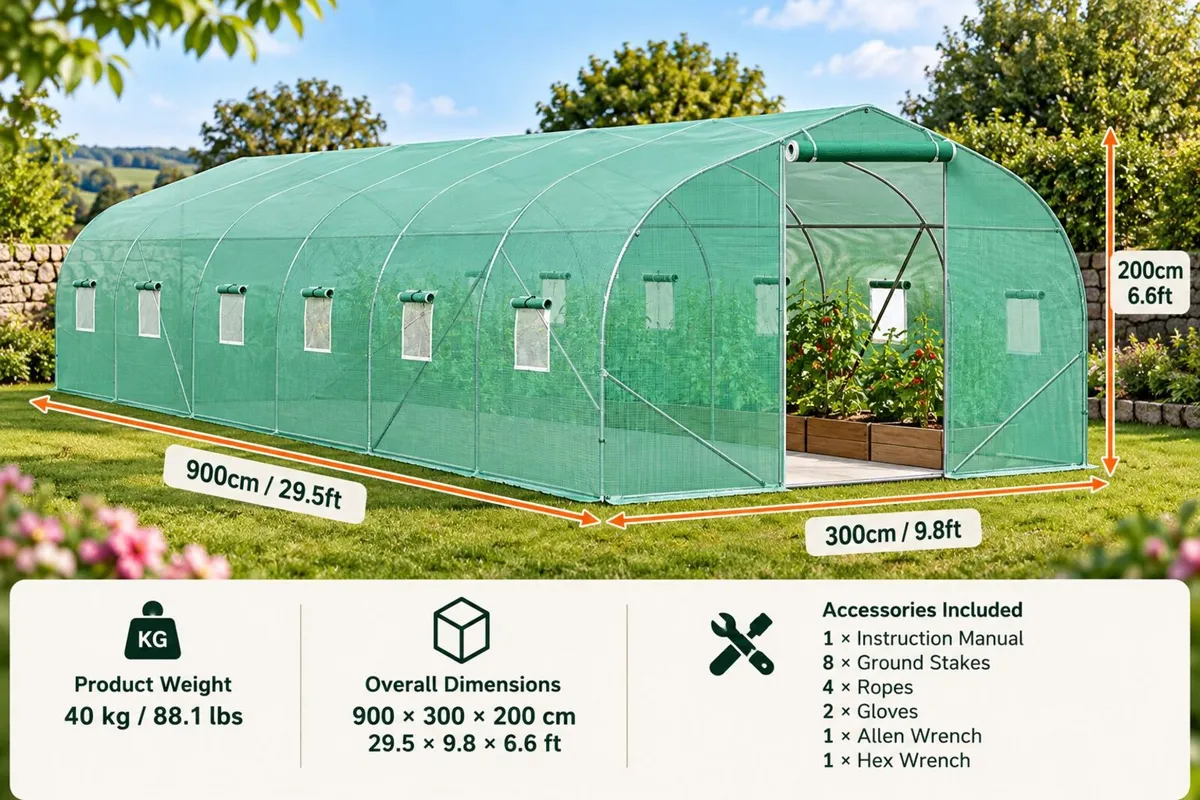 Large Walk-In Tunnel Greenhouse 30 x 10 ft Heavy - Image 3