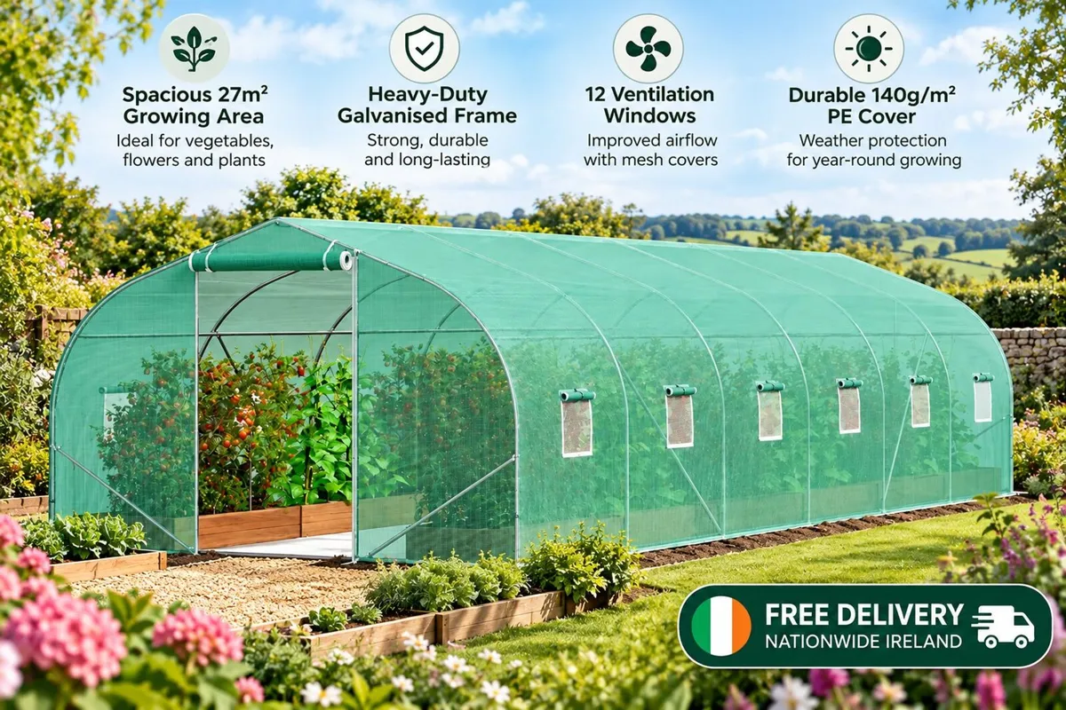 Large Walk-In Tunnel Greenhouse 30 x 10 ft Heavy - Image 1