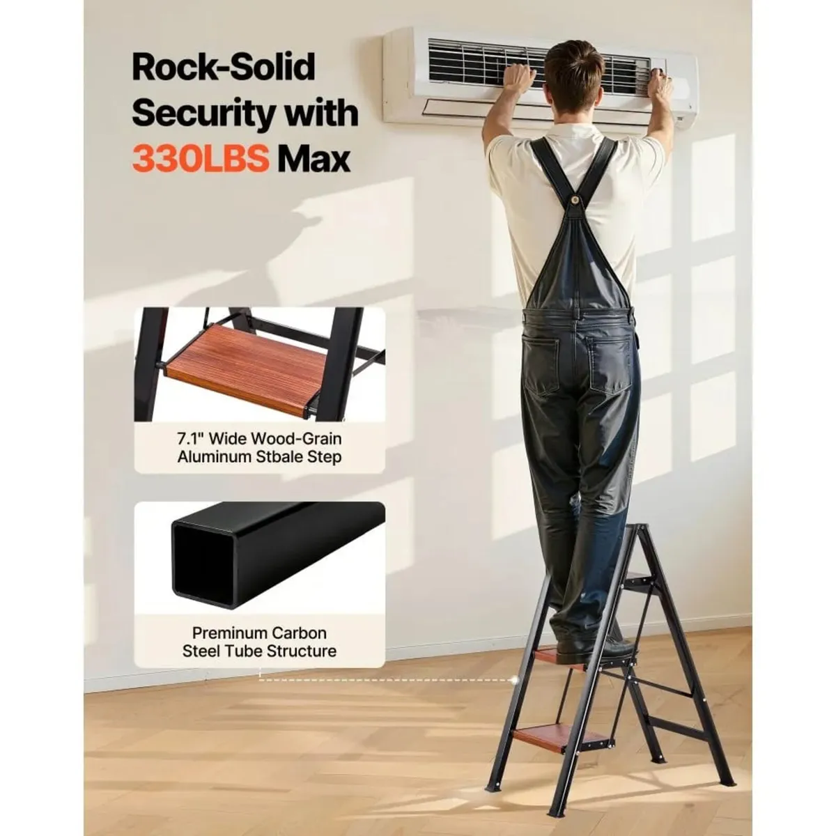 3 Step Ladder, Folding Step Stool with Wide Anti-S - Image 3