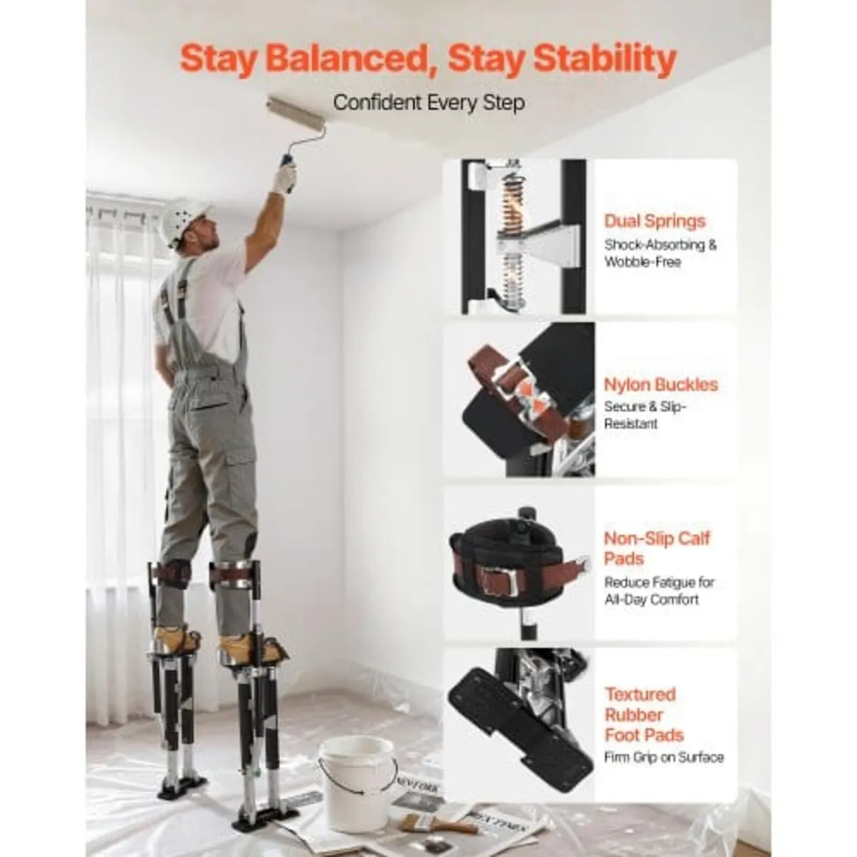 Drywall Stilts, 485-790 mm Adjustable Aluminum Pai - Image 2