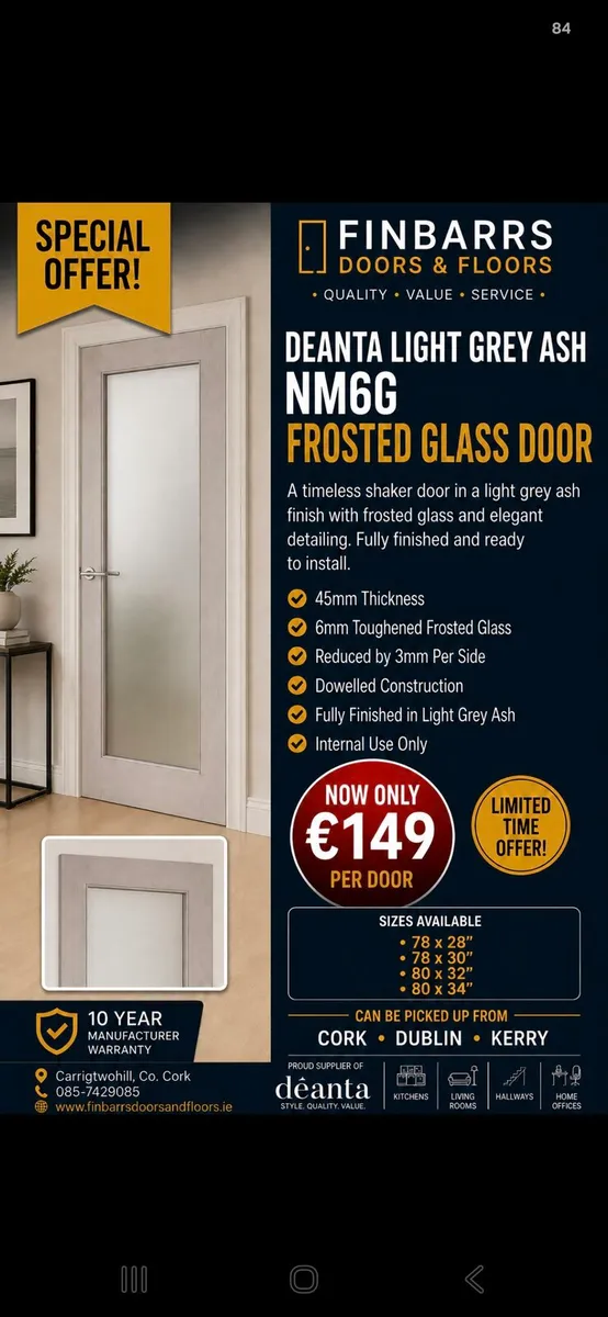 Deanta Light Grey Ash Shaker Frosted Glass