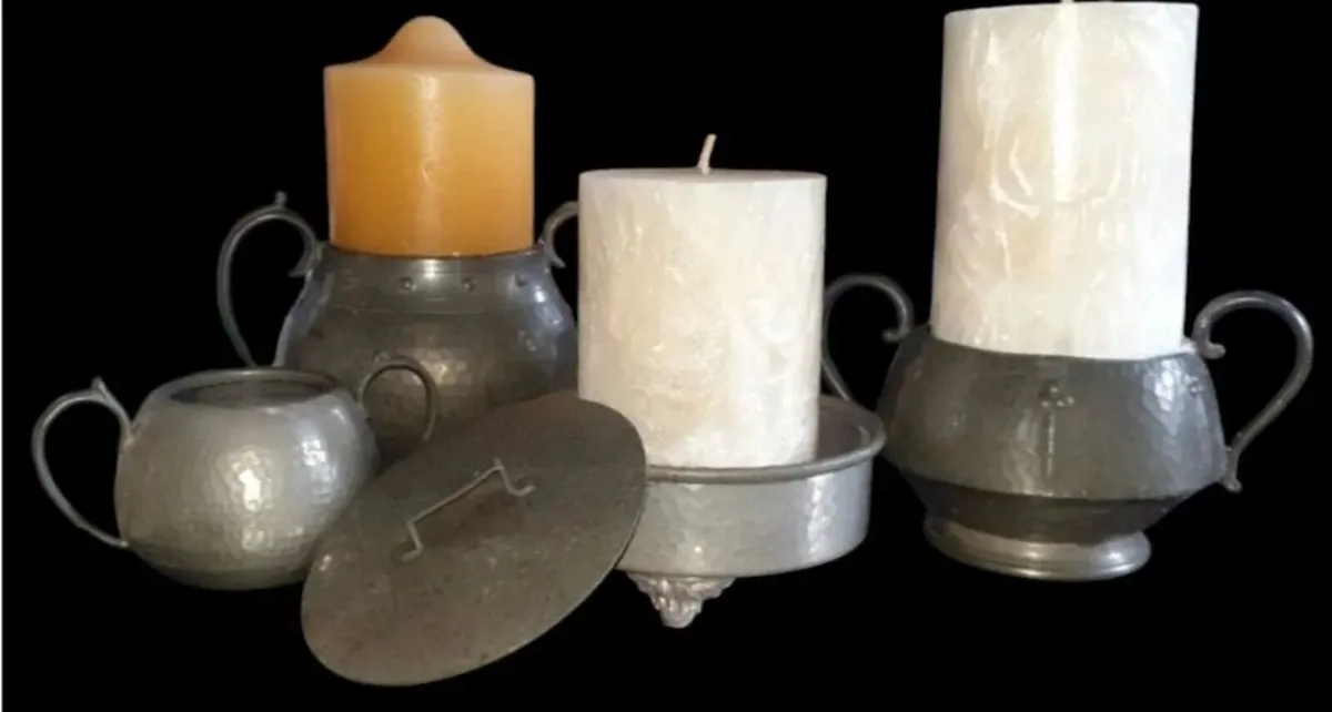 Vintage Arts & Crafts Hammered Pewter Set/Stamped - Image 1