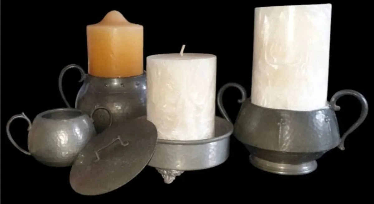 Vintage Arts & Crafts Hammered Pewter Set/Stamped - Image 2