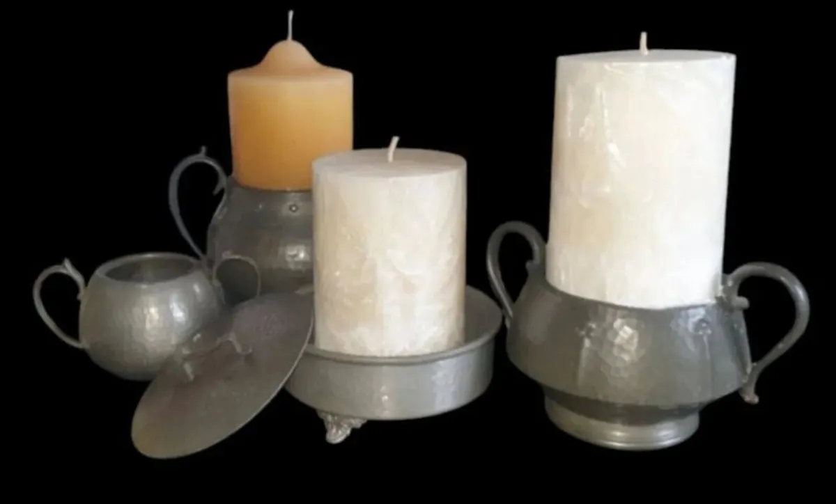 Vintage Arts & Crafts Hammered Pewter Set/Stamped - Image 3