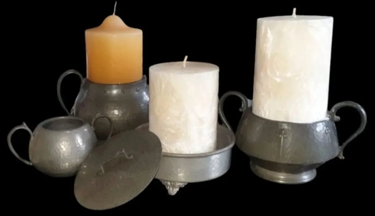Vintage Arts & Crafts Hammered Pewter Set/Stamped - Image 4