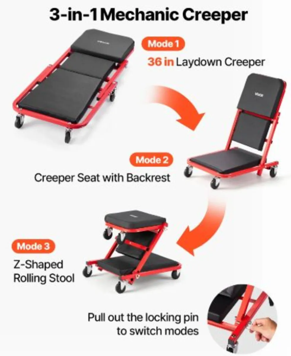 920mm 3-in-1 Folding Mechanic Creeper, Z-Creeper - Image 2