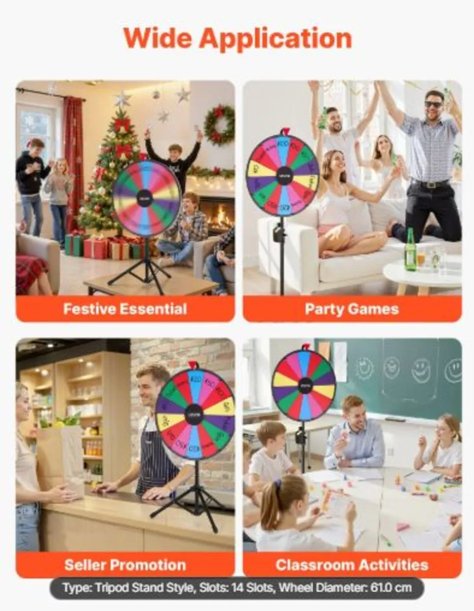 610 mm Spinning Prize Wheel, 14 Slots Spinning - Image 2