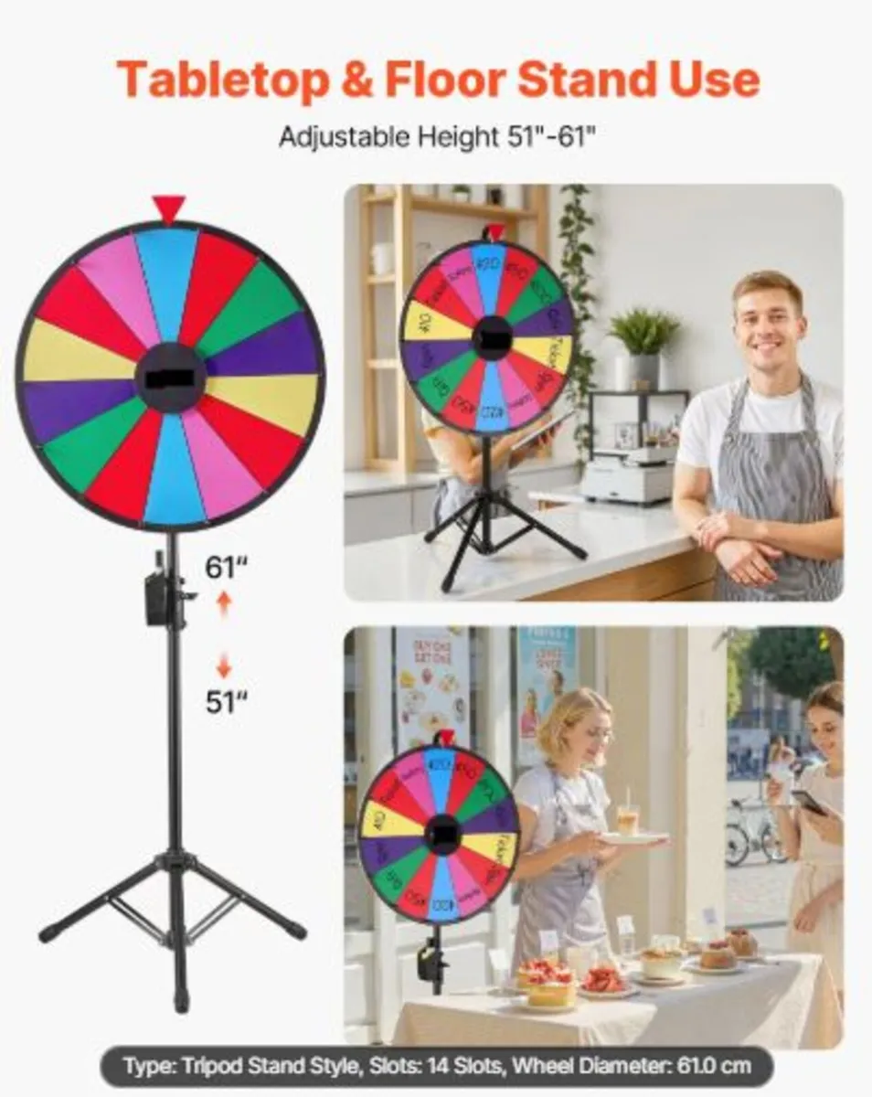 610 mm Spinning Prize Wheel, 14 Slots Spinning - Image 3