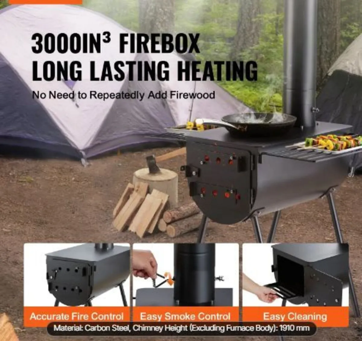 Wood Stove, 3 m, Alloy Steel Camping Tent - Image 3