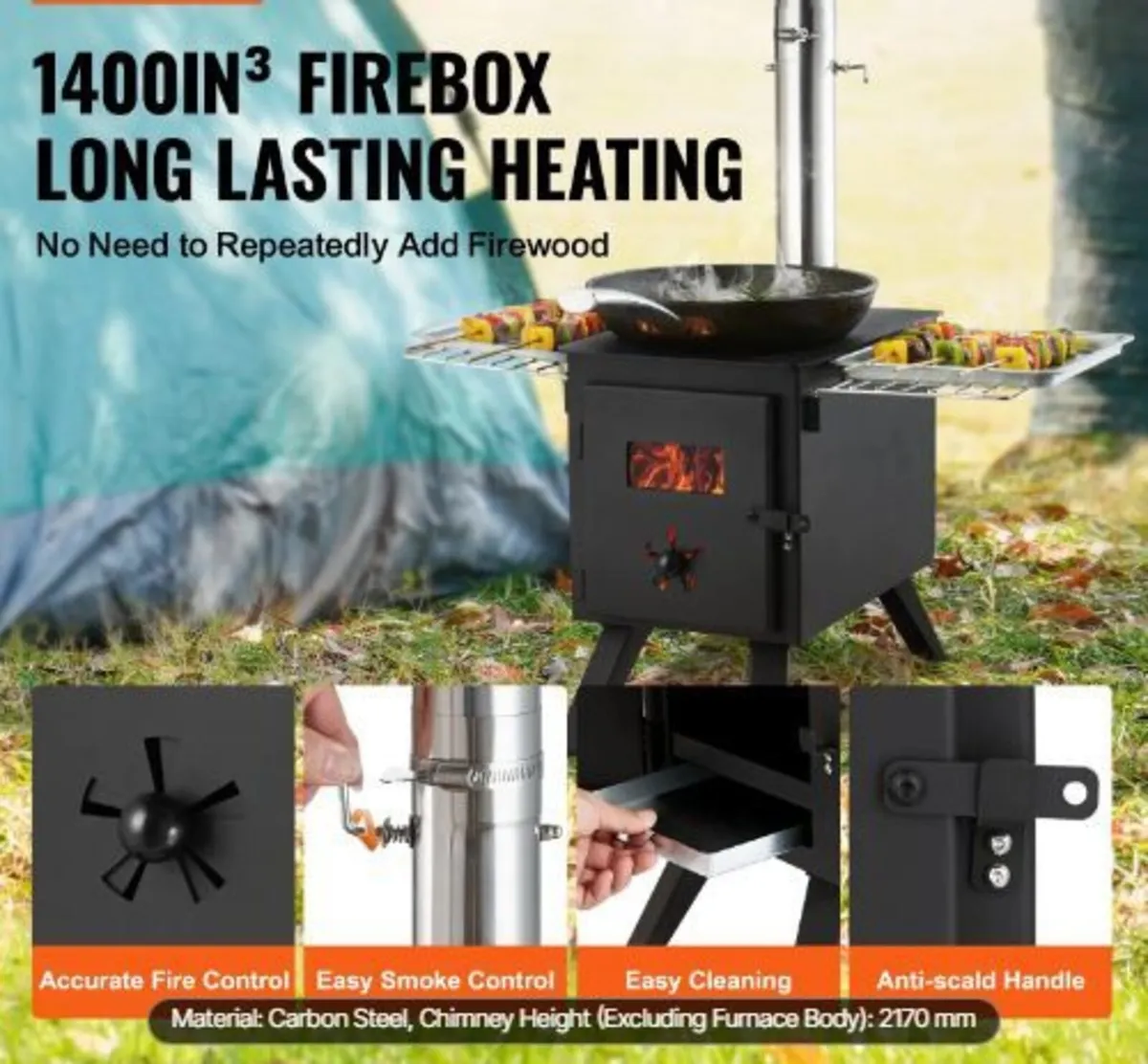 Wood Stove, 218.4 cm, Alloy Steel Camping - Image 1