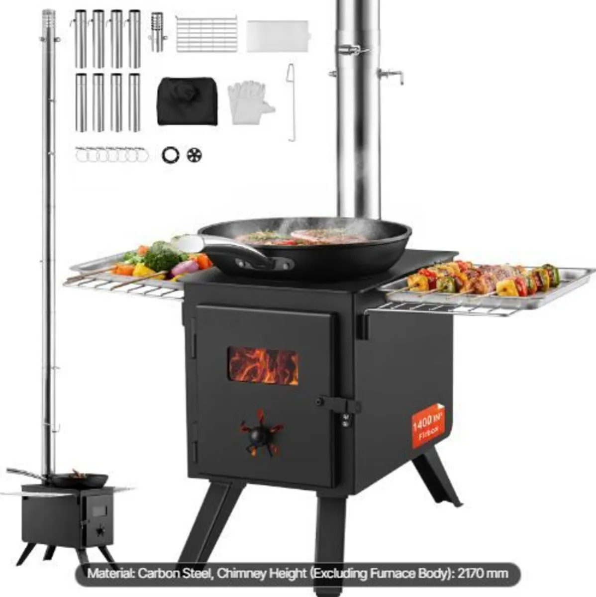 Wood Stove, 218.4 cm, Alloy Steel Camping - Image 4