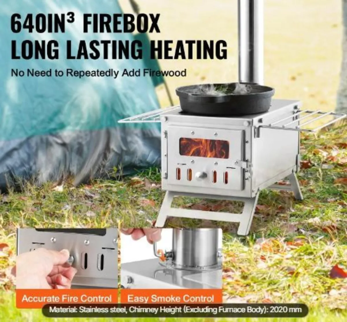 Wood Stove, 203.20 cm, Stainless Steel - Image 4