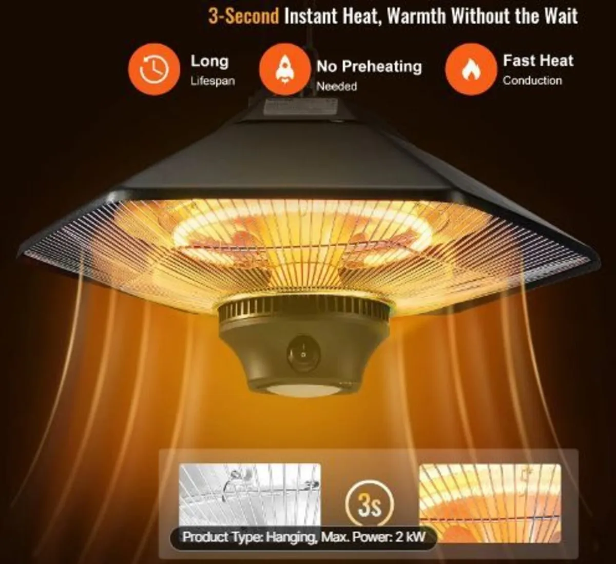 Hanging Patio Heater, 2000W Remote Control - Image 3