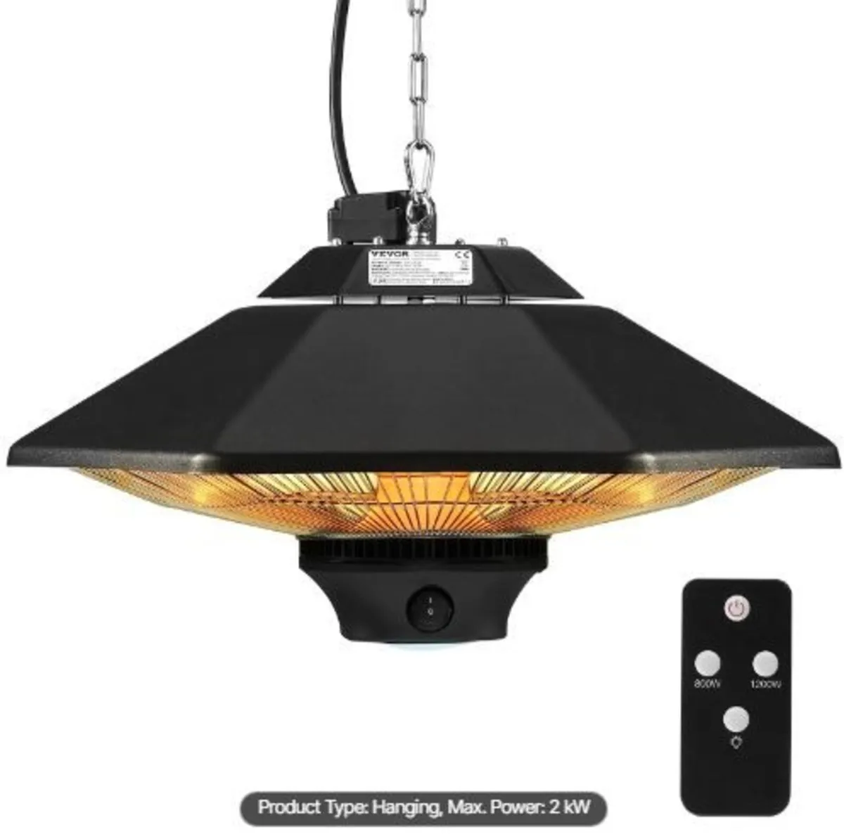 Hanging Patio Heater, 2000W Remote Control - Image 4