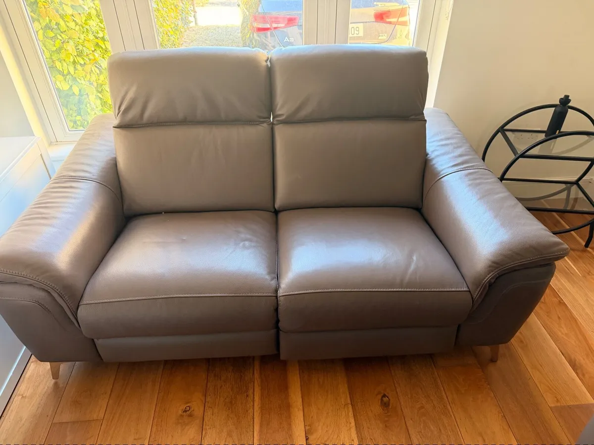 Taupe Leather Reclining Sofa Suite - Image 1