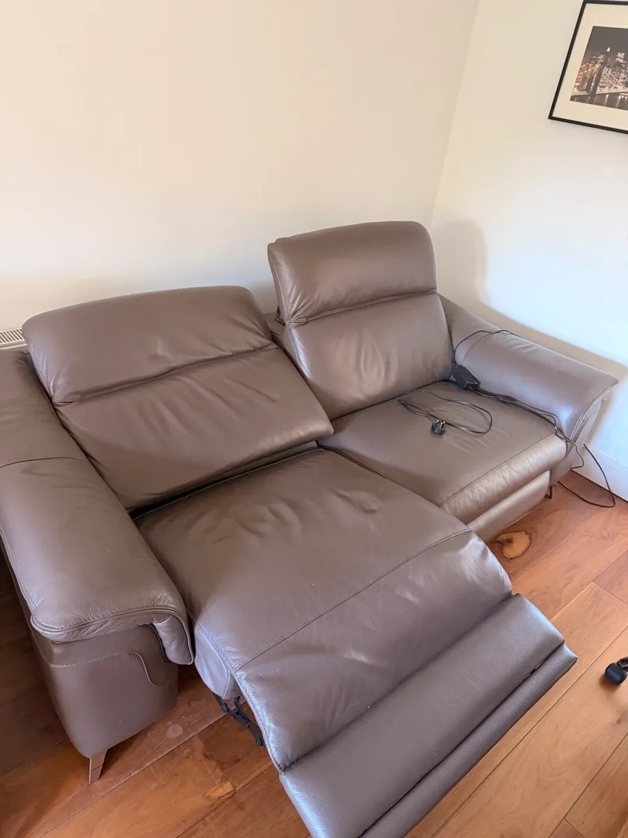 Taupe Leather Reclining Sofa Suite - Image 3