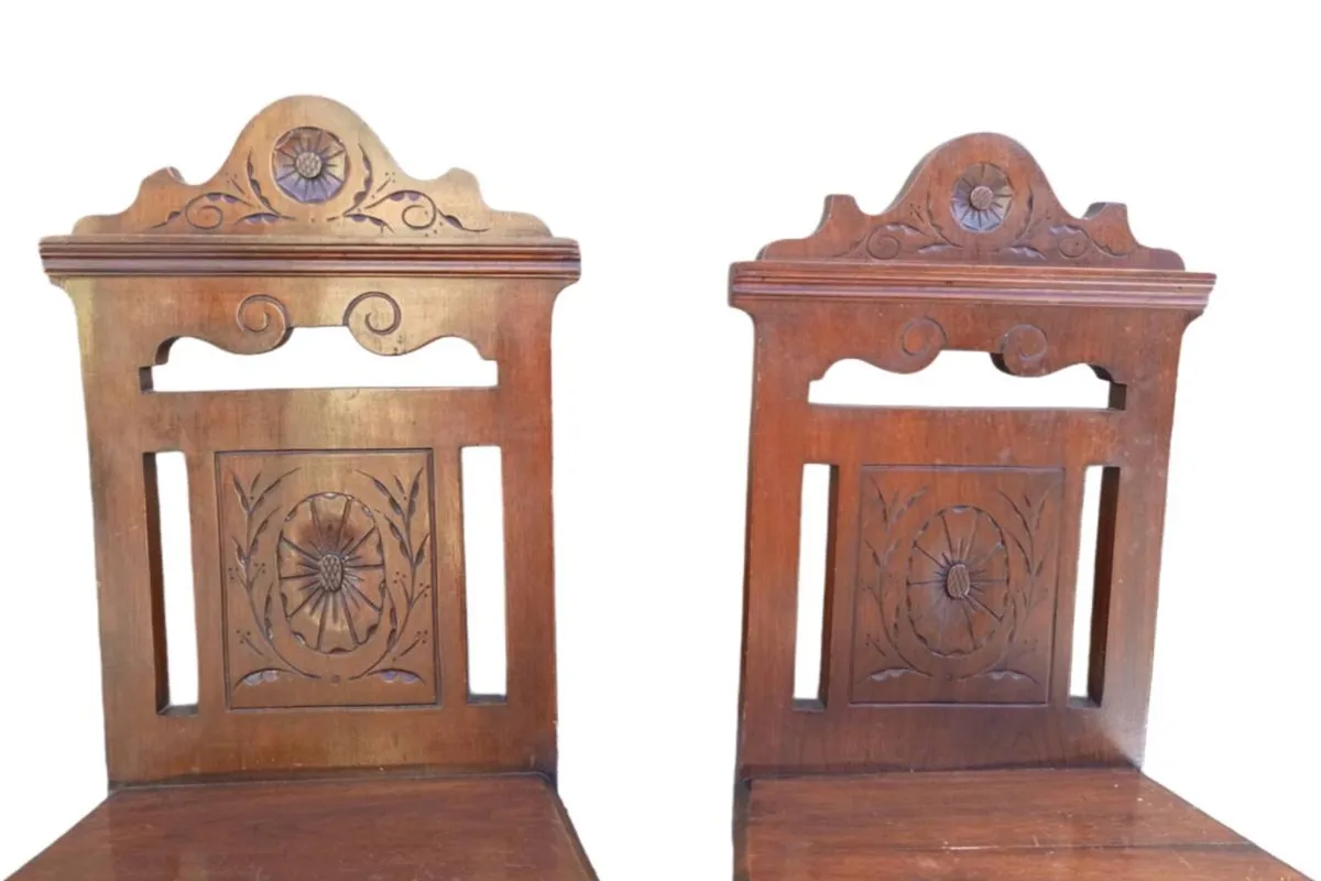 PAIR of Antique 19thC. Victorian Hall Chairs - Image 3