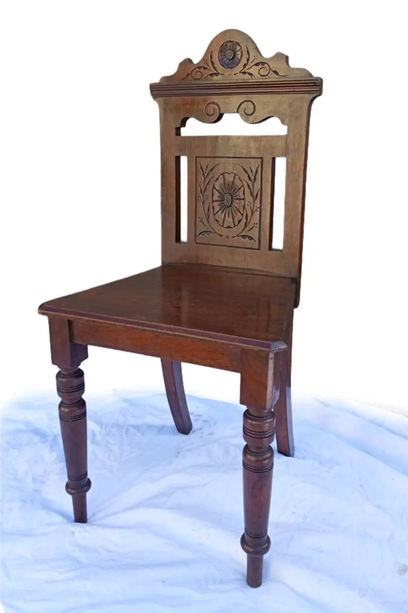 PAIR of Antique 19thC. Victorian Hall Chairs - Image 4