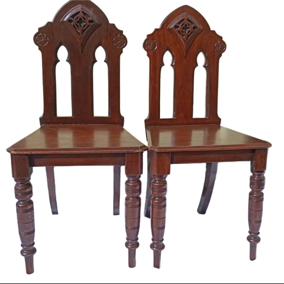 PAIR of Antique 19thC. Gothic Hall/Accent Chairs - Image 2