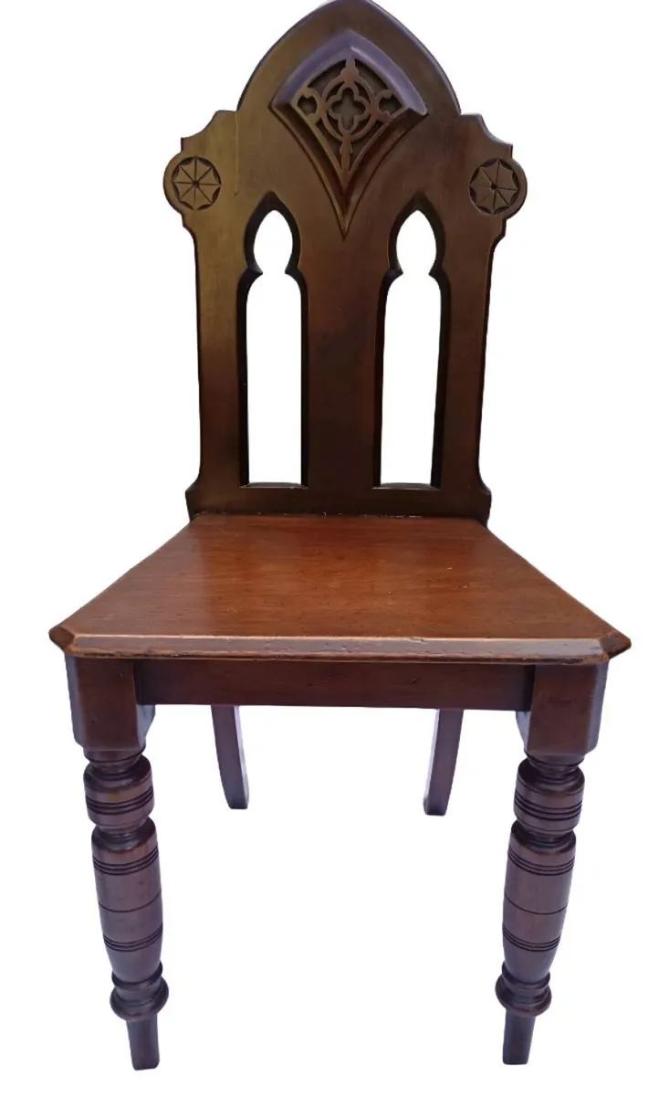 PAIR of Antique 19thC. Gothic Hall/Accent Chairs - Image 3